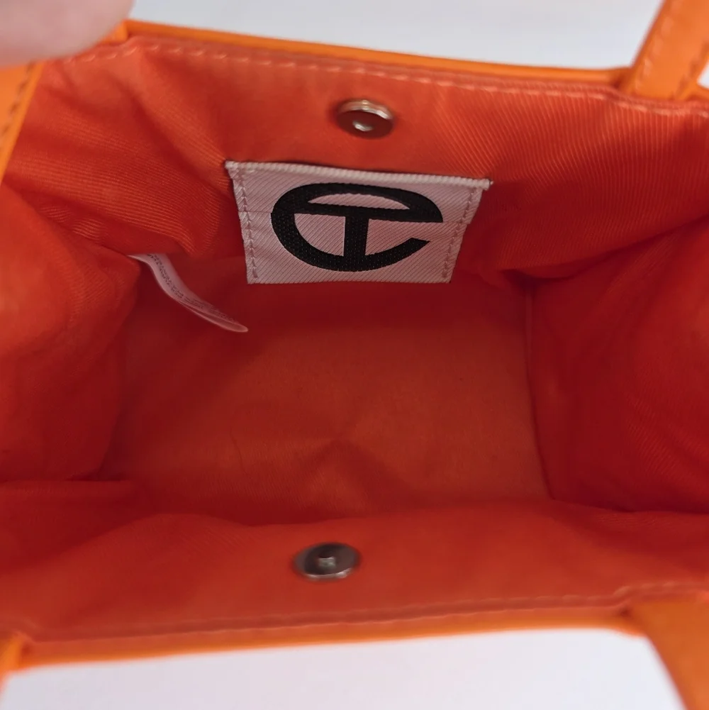 Telfar Vegan Leather Shoulder Bag Mini Snap Closure Vibrant Orange Double Strap - Picture 11 of 15